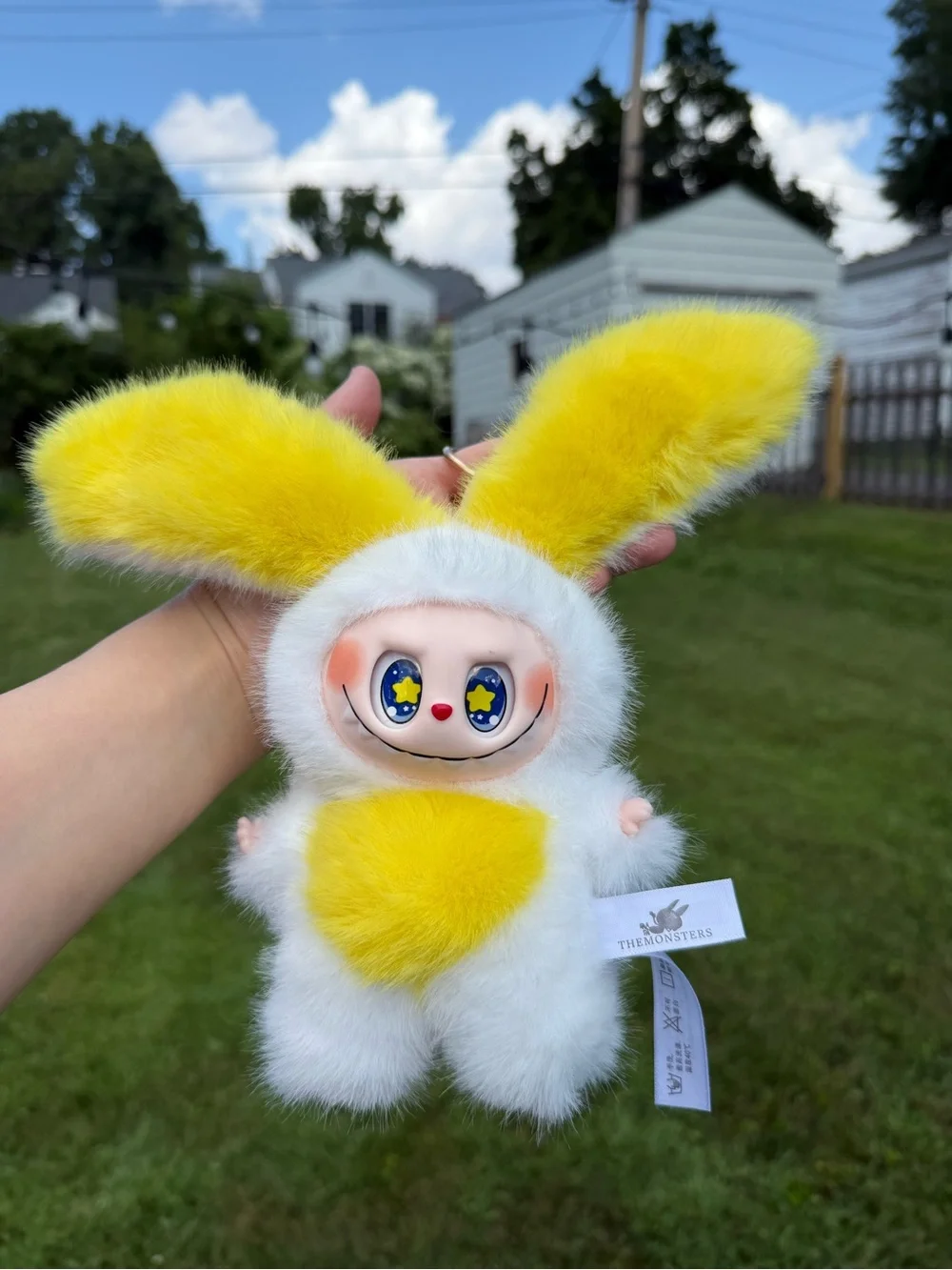 Yellow White Labubu Plush Bunny Toy-Stuffed Animal Collectible-Not Pop Mart